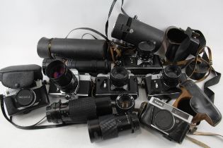SLR Film Cameras Inc Praktica, Pentacon & Canon w/ Some Lenses Job Lot x 10 // SLR Film Cameras