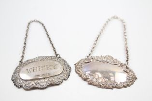 2 x Assorted Vintage Hallmarked .925 STERLING SILVER Decanter Labels (24g) // In vintage condition