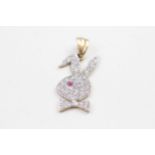 9ct gold synthetic ruby & clear gemstone PLAYBOY pendant (3.5g)