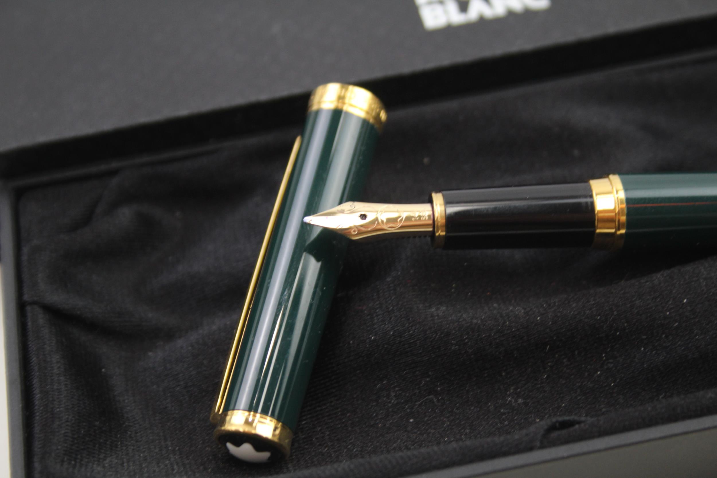 MONTBLANC Noblesse Oblige Green Cased Fountain Pen w/ 14ct Gold Nib WRITING - w/ Original Box Etc - Image 2 of 6