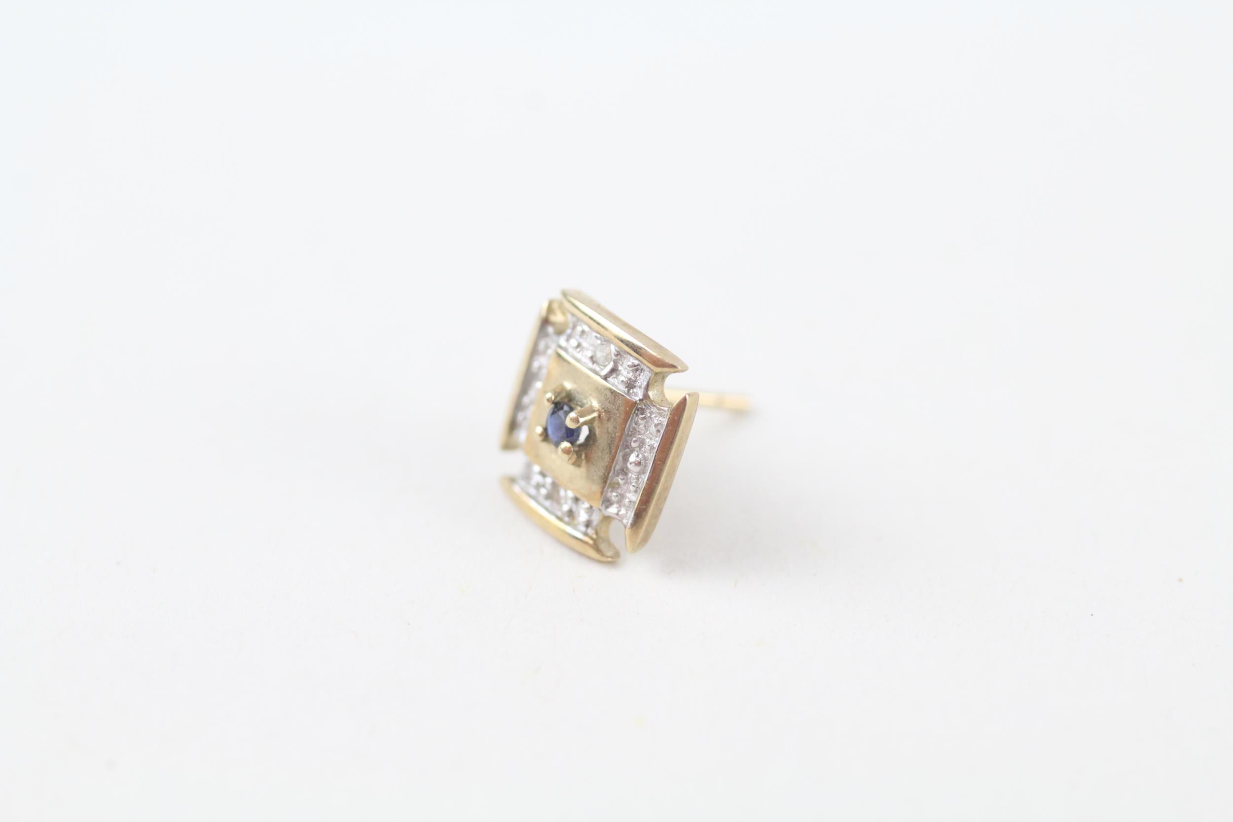 9ct gold sapphire & diamond stud earrings (1.5g) - Image 3 of 4