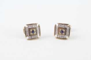 9ct gold sapphire & diamond stud earrings (1.5g)