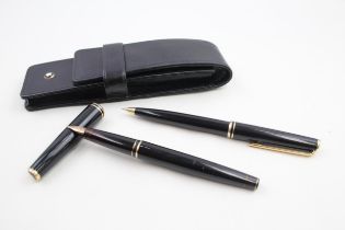 Vintaged MONTBLANC Classic Black Fountain Pen w/ 14ct Gold Nib, Ballpoint, Case - w/ 14ct Gold