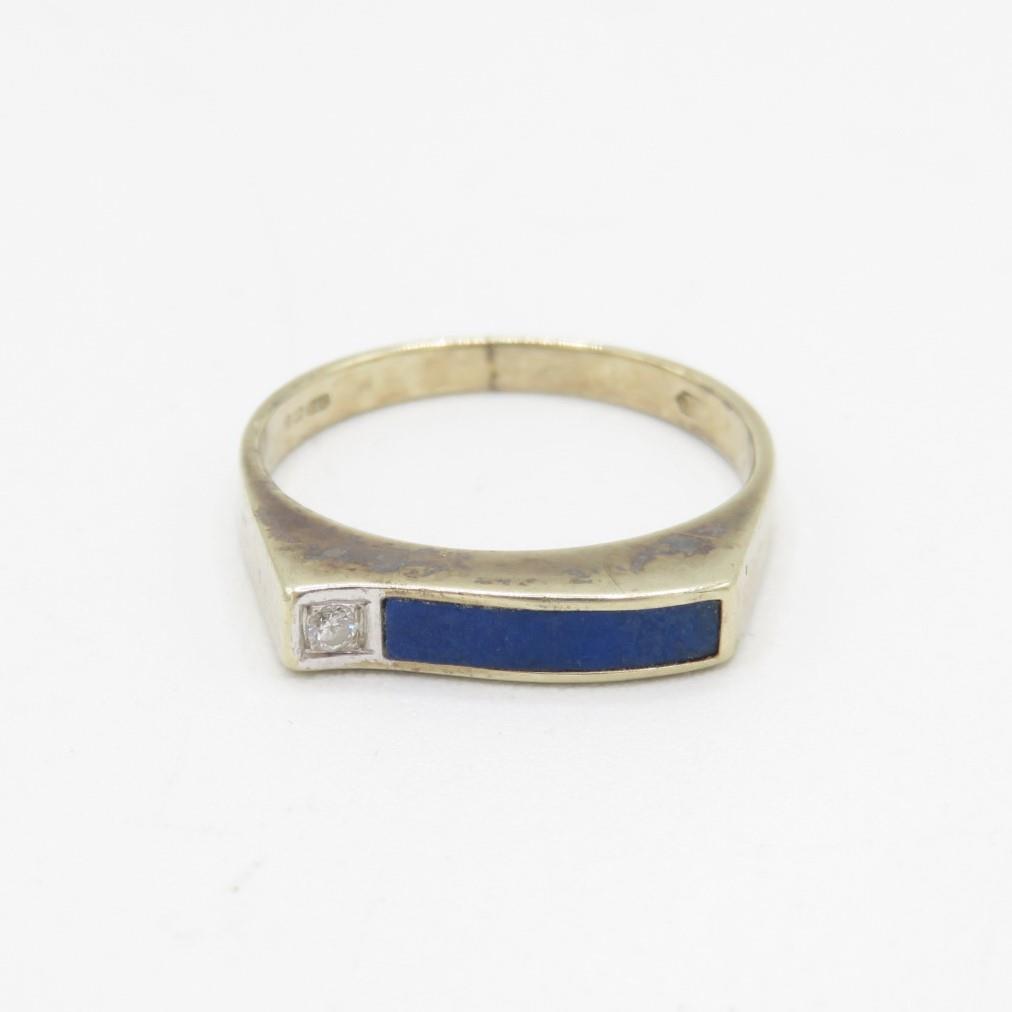 9ct gold vintage lapis lazuli & diamond ring (1.9g) Size M