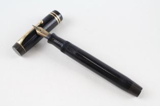 Vintage PARKER Lucky Curve Duofold Black Fountain Pen w/ Gold Plate Nib WRITING - Dip Tested &