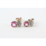 9ct gold pink topaz & diamond stud earrings (1.5g)