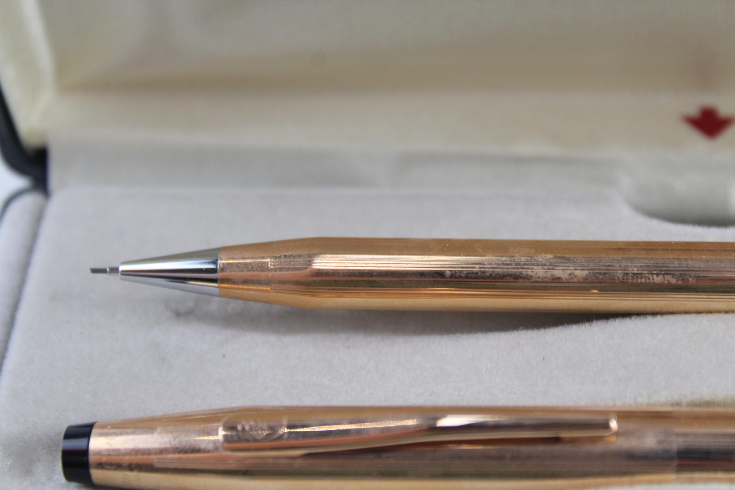 Vintage CROSS Century Classic Gold Plated Fountain Pen w/ 14ct Nib, Pencil, Box - w/ Personal - Image 2 of 5