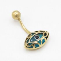 14ct gold blue paste evil eye belly bar (1.6g)