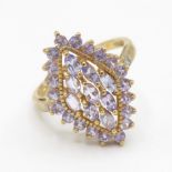 9ct gold tanzanite dress ring with diamond shoulders (3.6g) Size P