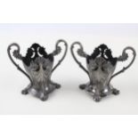 2 x Antique Art Nouveau Pewter Twin Handled Bud Vases / Pots (419g) - Height - 10.5cm In antique