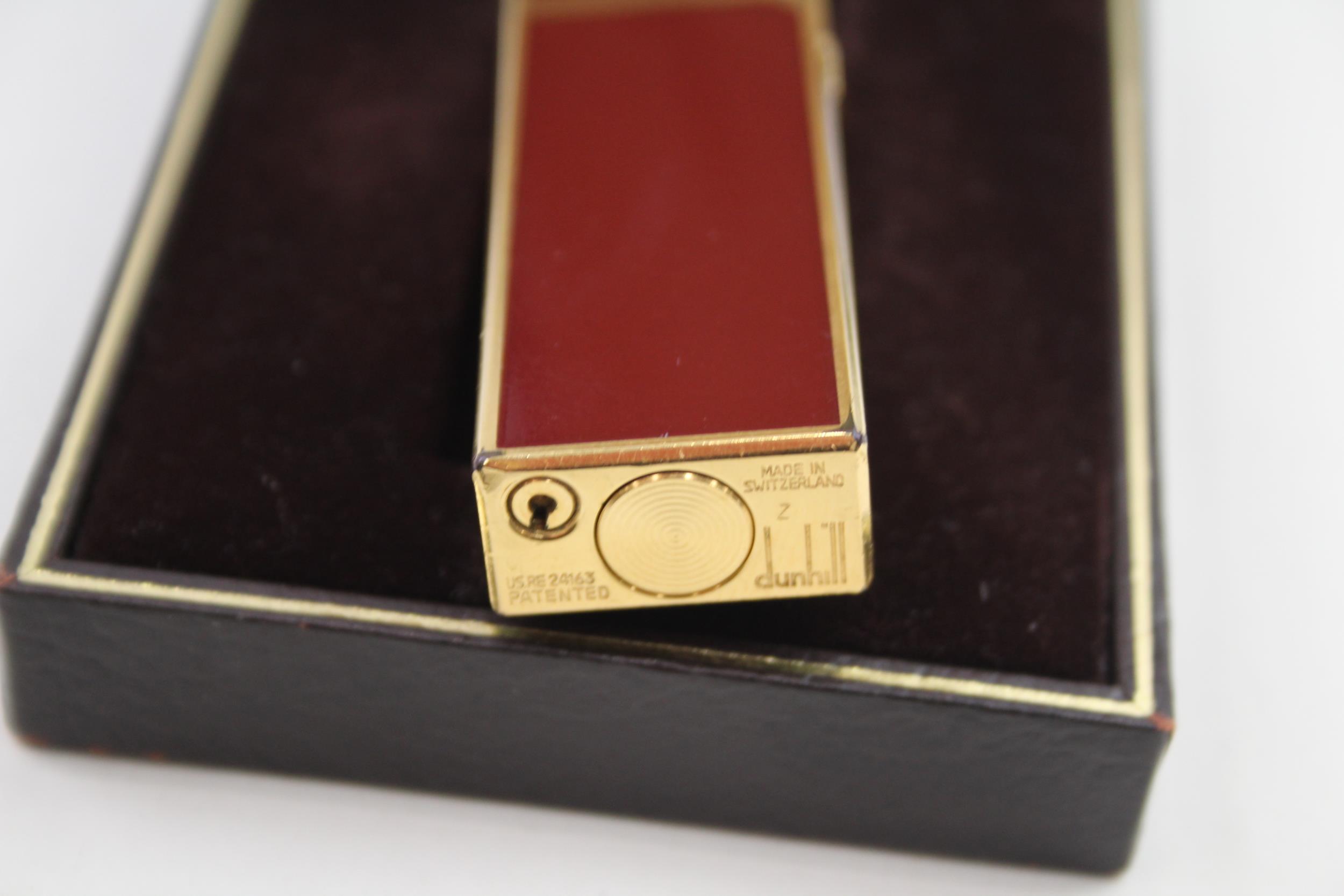 Vintage DUNHILL Rolagas Gold Plated & Red Lacquer Cigarette Lighter Boxed - UNTESTED In previously - Image 5 of 7