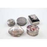 5 x Antique / Vintage Hallmarked .925 Sterling Silver Pill / Trinket Boxes (73g) - In antique /