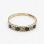 9ct gold sapphire & diamond vintage half eternity ring (1.9g) Size S