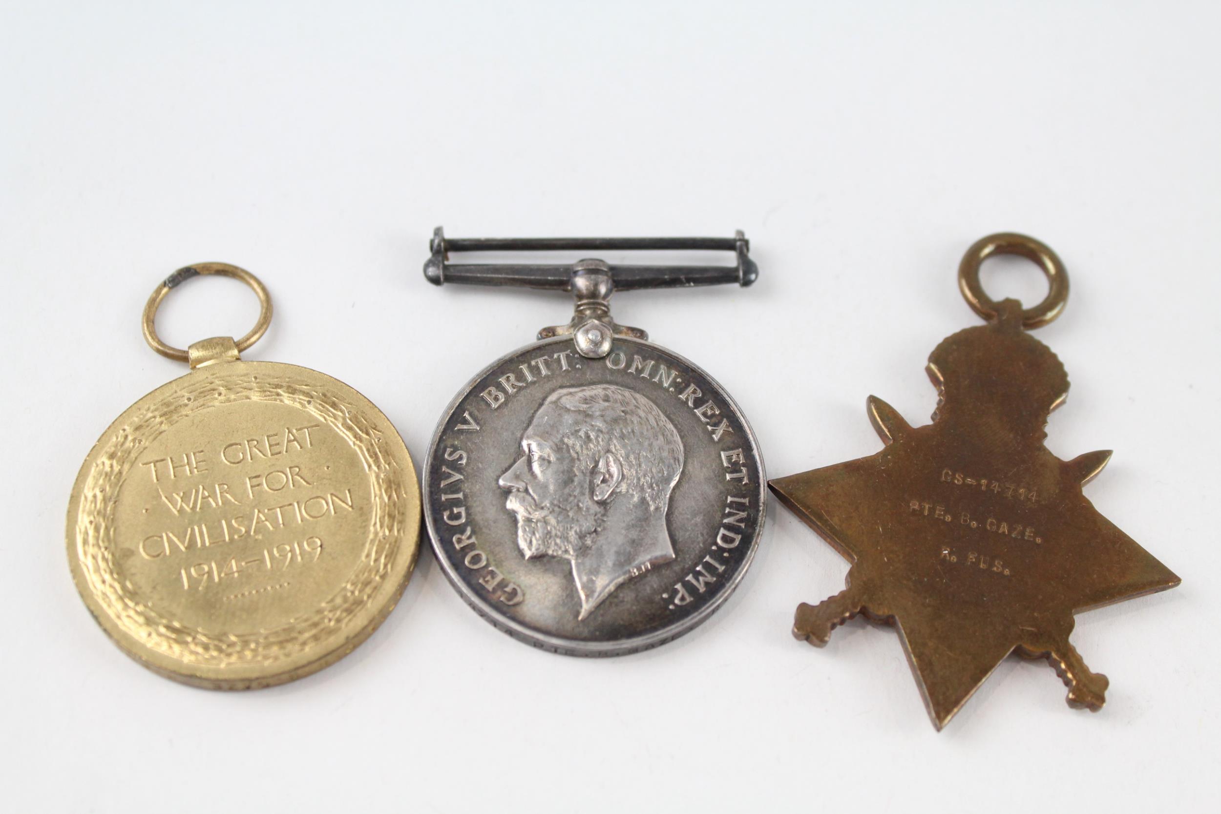 WW1 1914-15 Star Trio Named GS-14714 Pte B. Gaze Royal Fusiliers - WW1 1914-15 Star Trio Named GS- - Image 5 of 7