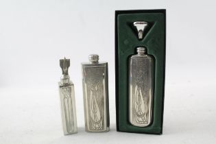 Charles Rennie Mackintosh Hip Flasks Pewter x 3 - In vintage condition Signs of age & wear Please