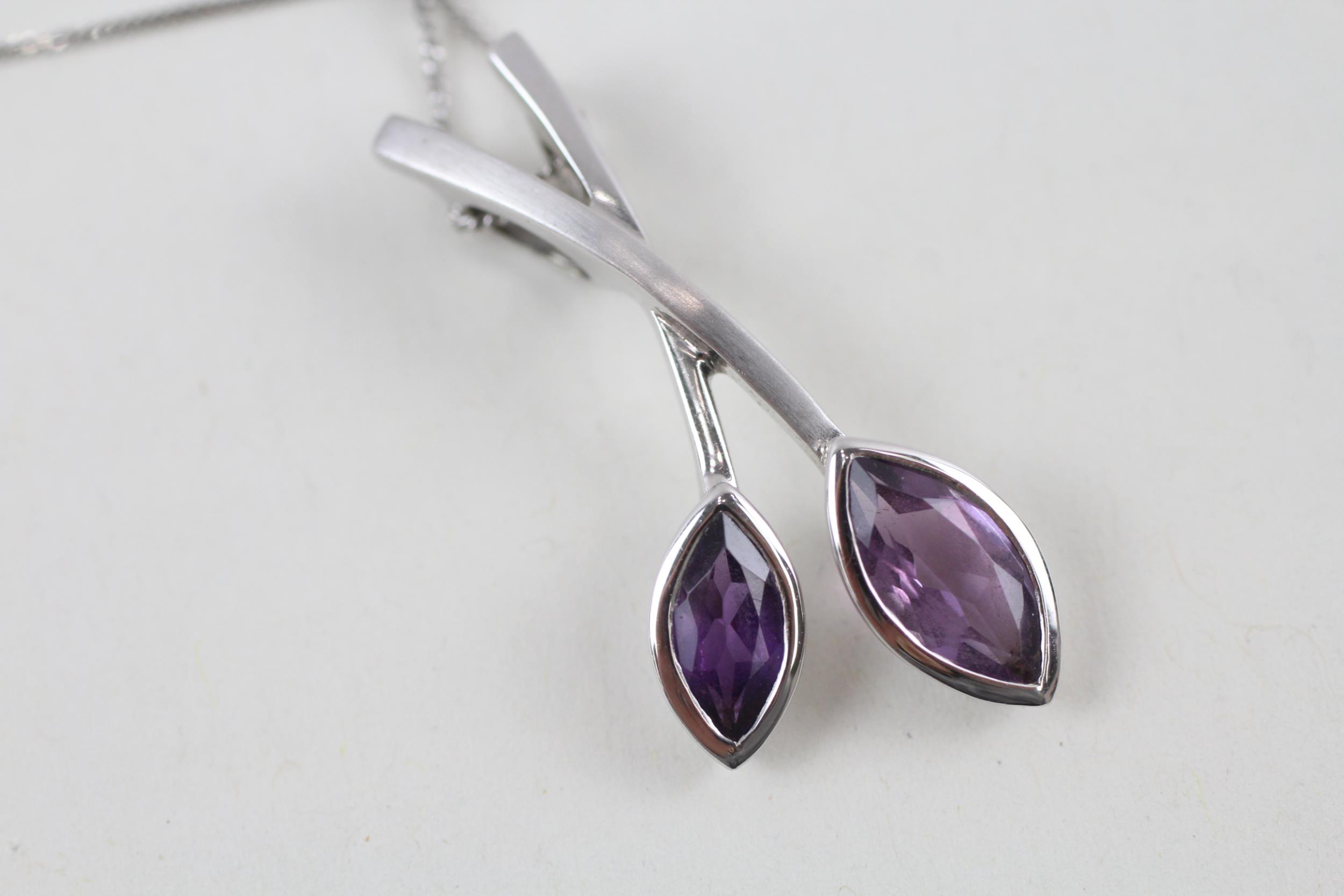 9ct white gold marquise cut amethyst drop pendant necklace (3.4g) - Image 2 of 7