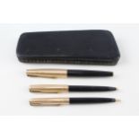 Vintage PARKER 61 Black Fountain Pen w/ 14ct Gold Nib, Ballpoint, Pencil, Case - w/ 14ct Gold Nib,