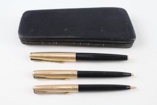 Vintage PARKER 61 Black Fountain Pen w/ 14ct Gold Nib, Ballpoint, Pencil, Case - w/ 14ct Gold Nib,