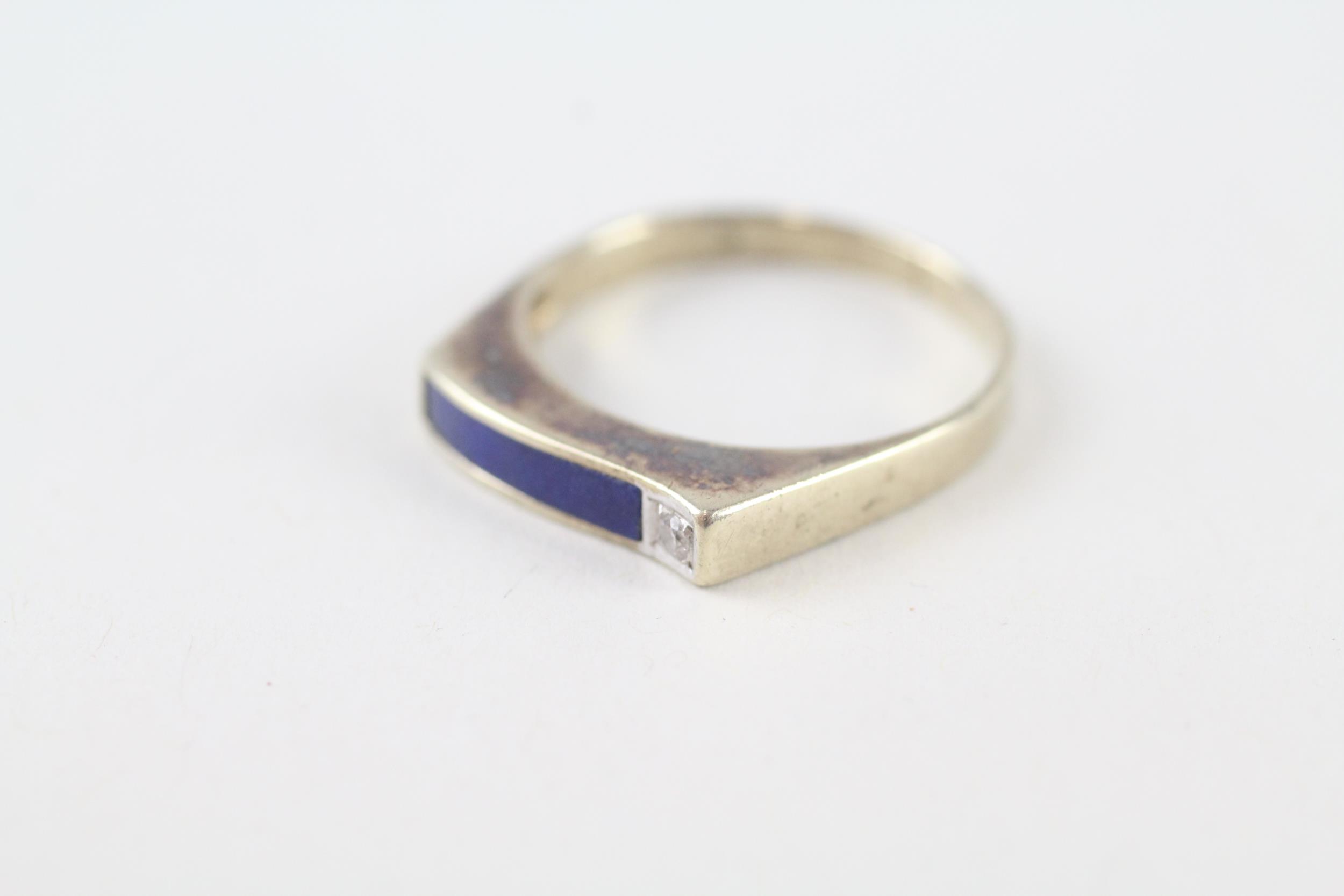 9ct gold vintage lapis lazuli & diamond ring (1.9g) Size M - Image 3 of 4