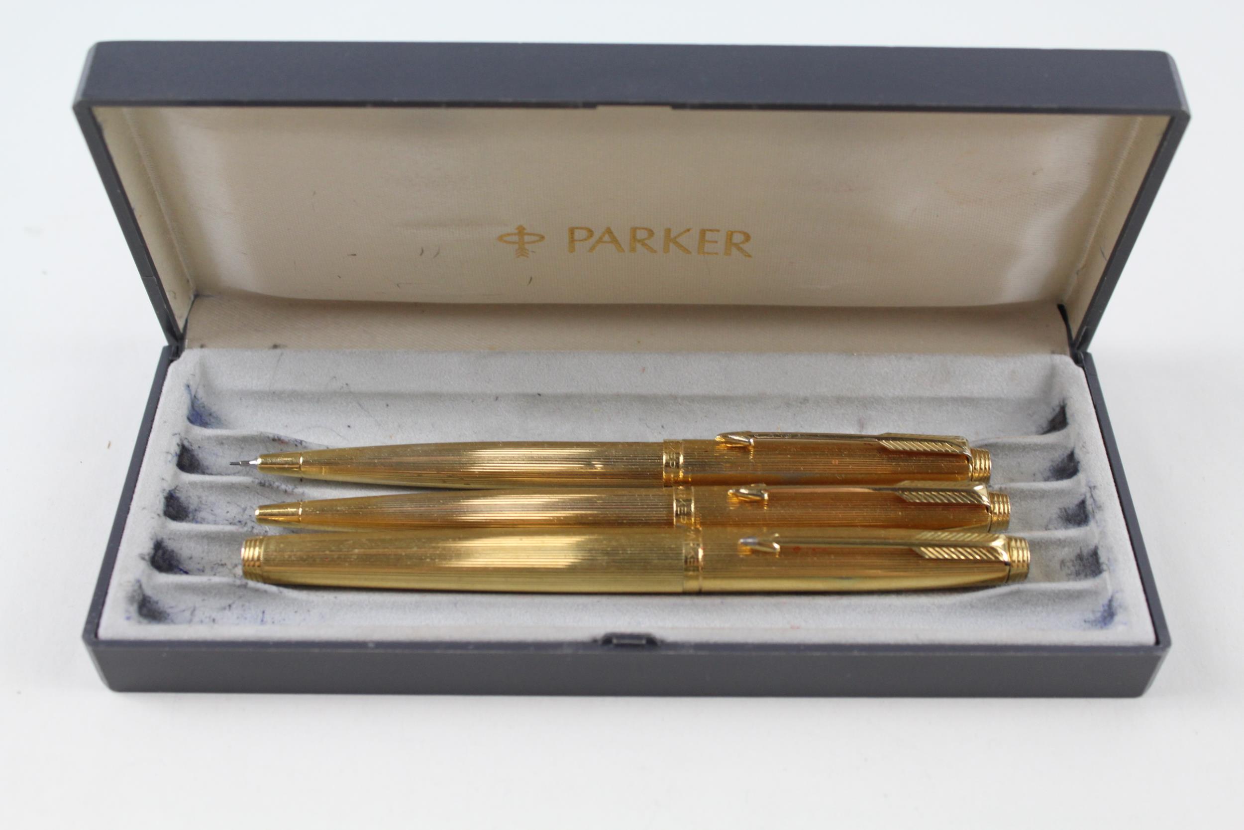 Vintage PARKER 75 Gold Plated Fountain Pen w/ 14ct Gold Nib, Ballpoint, Pencil - w/ 14ct Gold Nib,