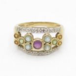 9ct gold diamond, aquamarine, citrine, peridot & amethyst ring (4g) Size R