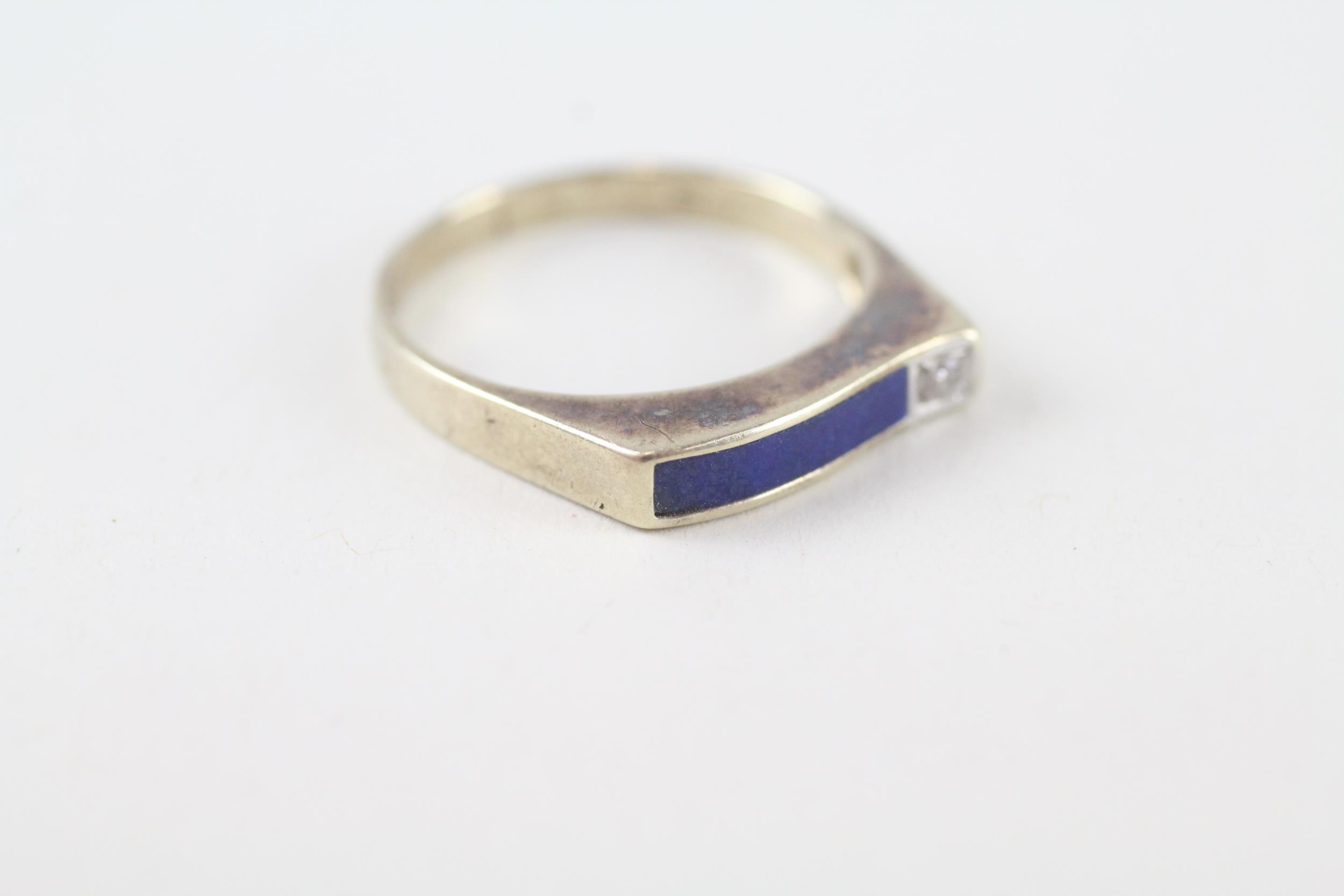 9ct gold vintage lapis lazuli & diamond ring (1.9g) Size M - Image 2 of 4