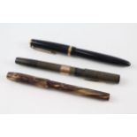 3 x Vintage Fountain Pens w/ 14ct Nibs Inc Parker, Waterman Ideal, 9ct Banding - SPARES, REPAIRS &