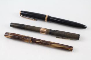 3 x Vintage Fountain Pens w/ 14ct Nibs Inc Parker, Waterman Ideal, 9ct Banding - SPARES, REPAIRS &