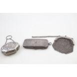 3 x Antique / Vintage Ladies Vanity Inc Cigarette Case, Chainmail Purse Etc 104g - In antique /