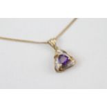 9ct gold trillion amethyst & diamond pendant necklace (2.5g)