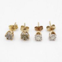 2x 9ct gold diamond stud earrings with scroll backs (1.4g)