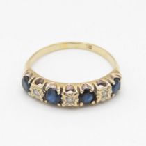 9ct gold vintage sapphire & diamond half eternity ring (1.9g) Size M