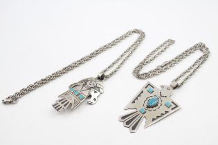 Two Bell Trading nickel silver Native American made necklaces (g)