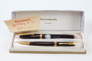 Vintage WATERMAN 515 Burgundy Fountain Pen w/ 14ct Gold Nib, Pencil, Box Etc - w/ 14ct Gold Nib,