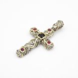 14ct gold and silver cross pendant with garnet 16.9g