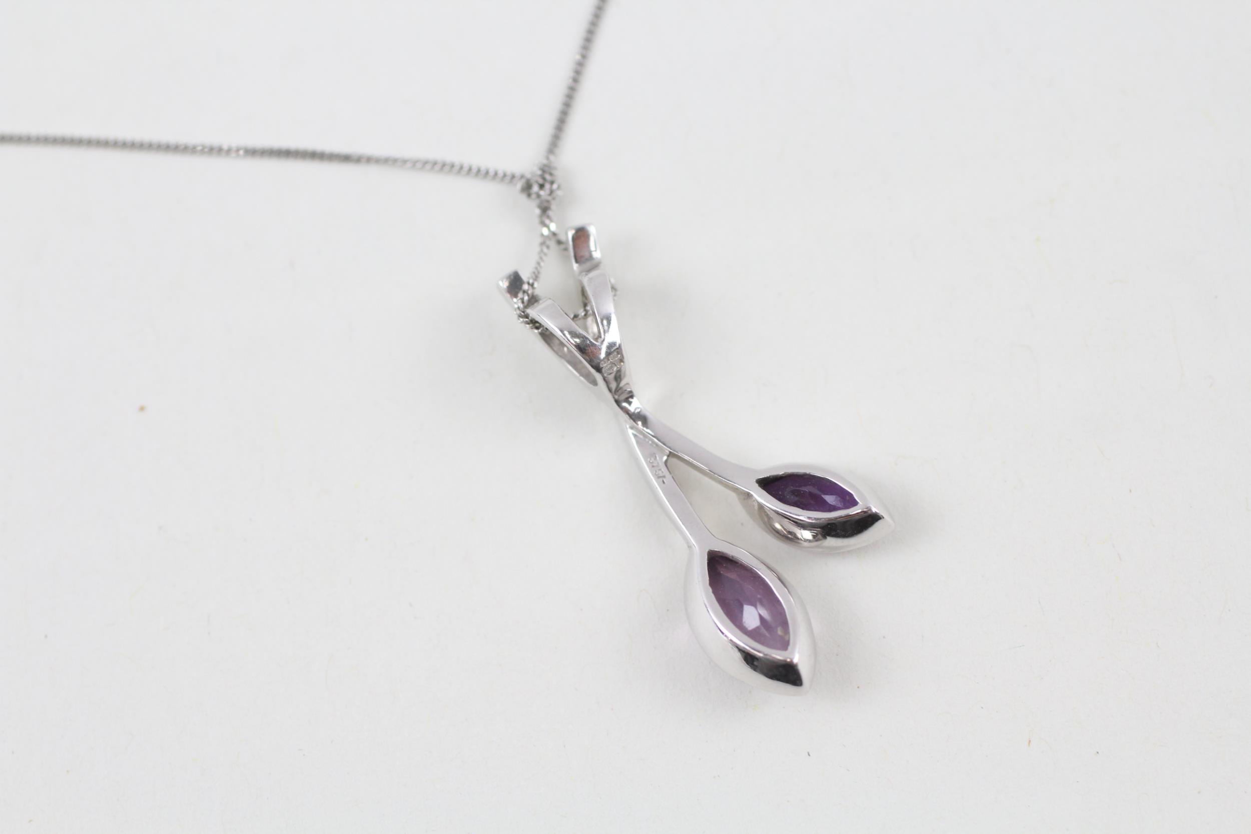 9ct white gold marquise cut amethyst drop pendant necklace (3.4g) - Image 5 of 7