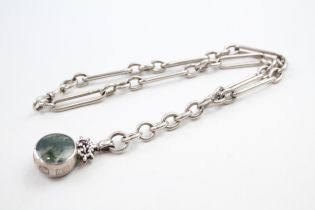 A beautiful silver watch chain necklace conversion with a 1970s double sided gemstone fob (71g)