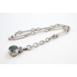 A beautiful silver watch chain necklace conversion with a 1970s double sided gemstone fob (71g)