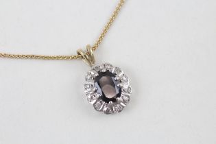 9ct gold sapphire & diamond pendant necklace (3.5g)