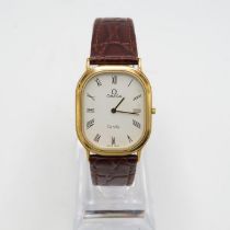 Omega De Ville Gents Vintage circa 1980s gold plated quartz wristwatch. Working. New battery fitted.