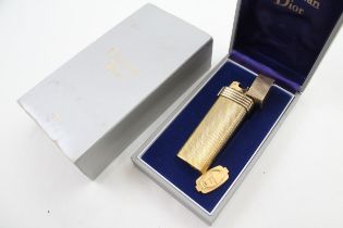 Vintage CHRISTIAN DIOR Gold Plated Cigarette Lighter In Original Box w Outer Box - UNTESTED In