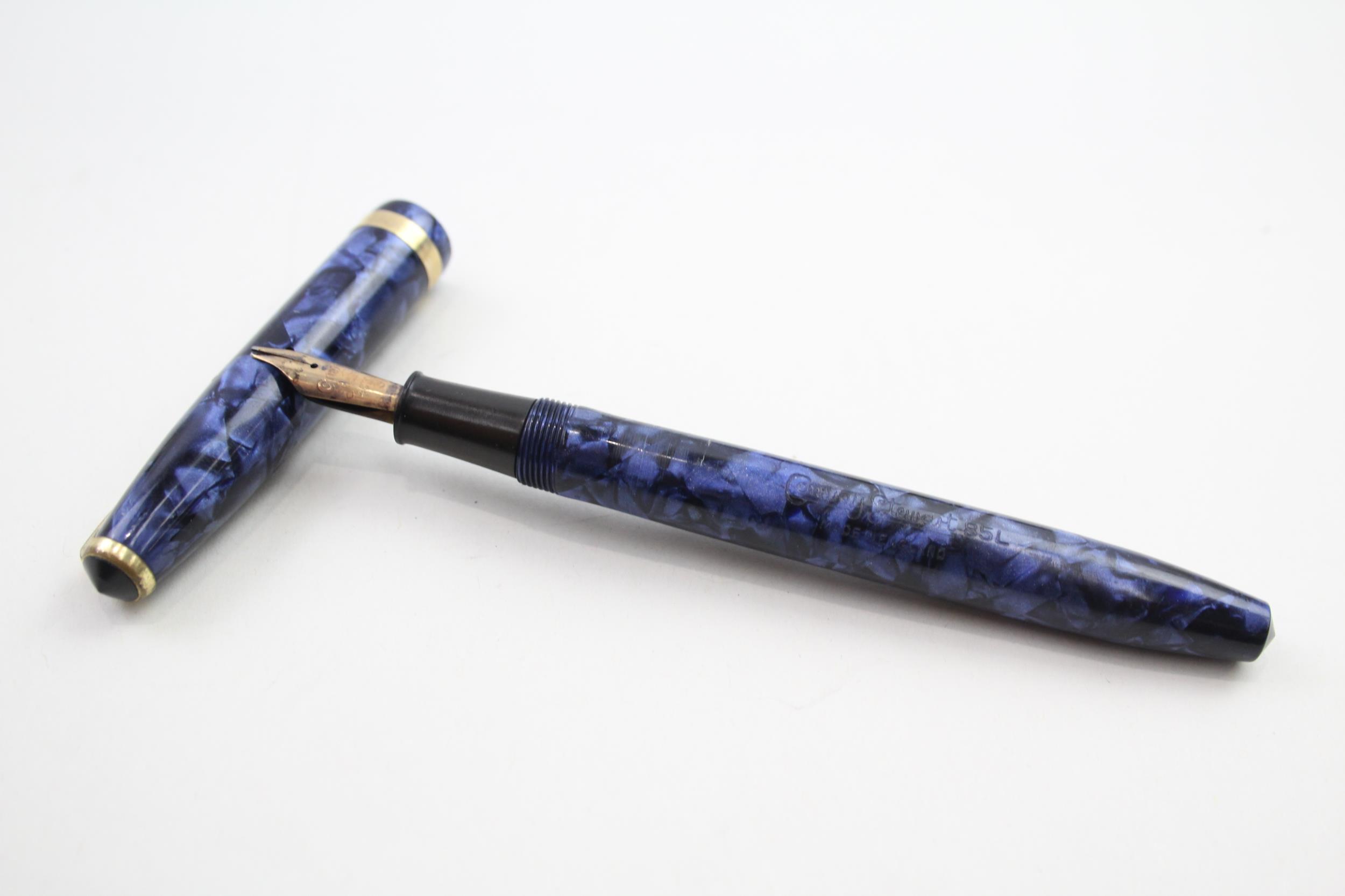 Vintage CONWAY STEWART 85L Navy Fountain Pen w/ 14ct Gold Nib WRITING - DIP TESTED & WRITING In