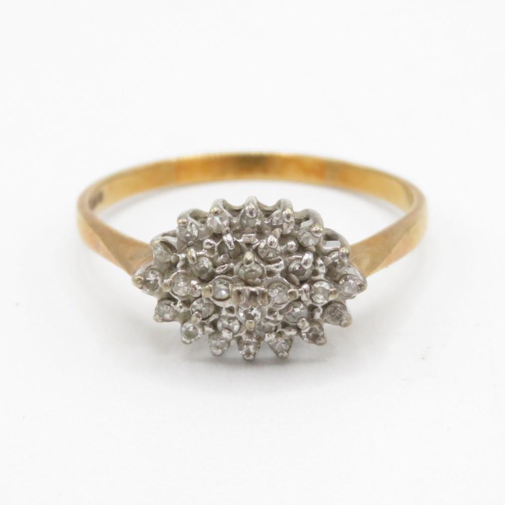 9ct gold vintage diamond cluster ring, Hallmarked Sheffield 1990 (3.1g) Size Y