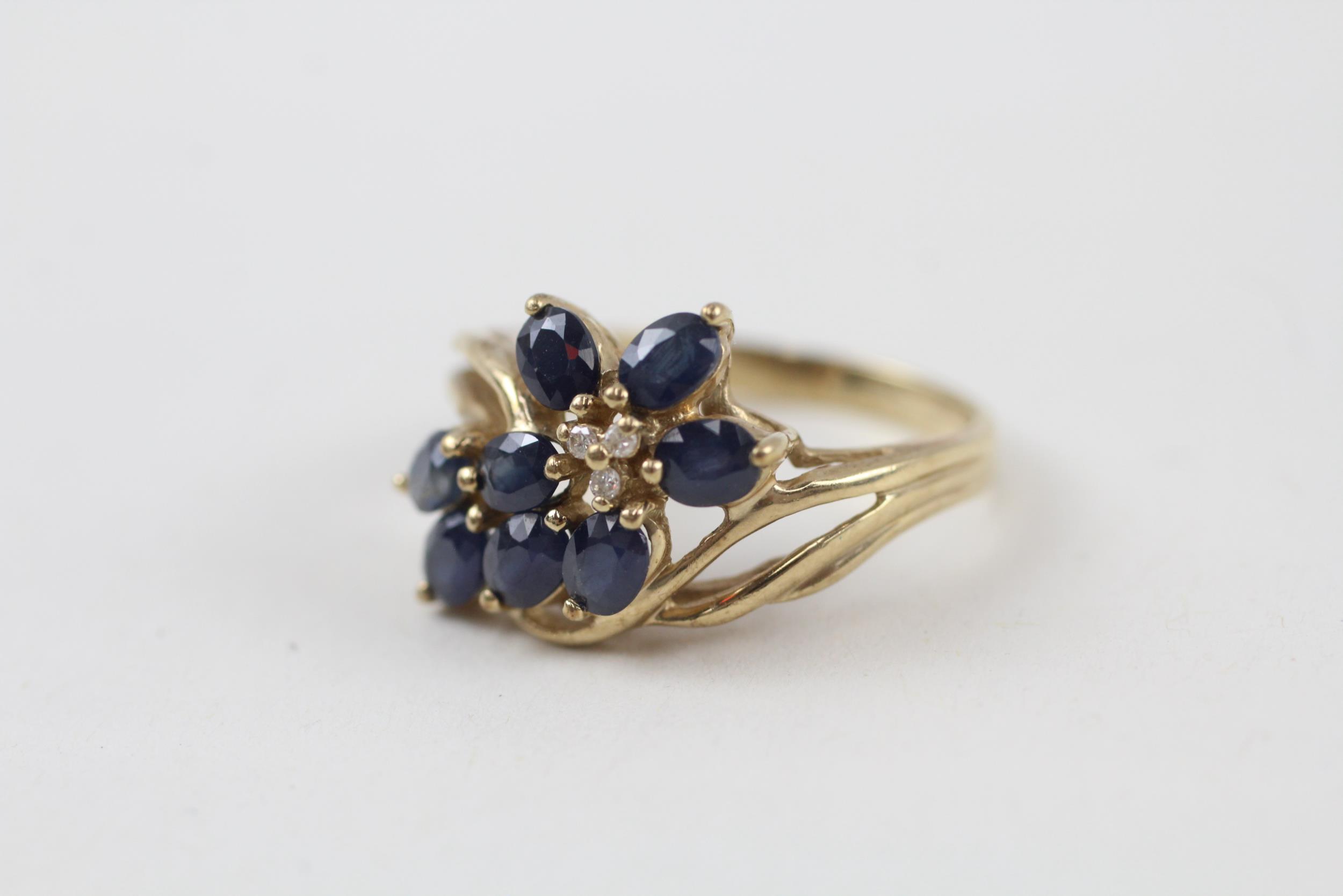 9ct gold oval cut sapphire & diamond dress ring (3.4g) Size N - Image 2 of 6