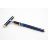 S.T DUPONT Navy Blue Lacquer & Gold Plate Fountain Pen w/ 18ct Gold Nib WRITING - w/ Enamel Detail