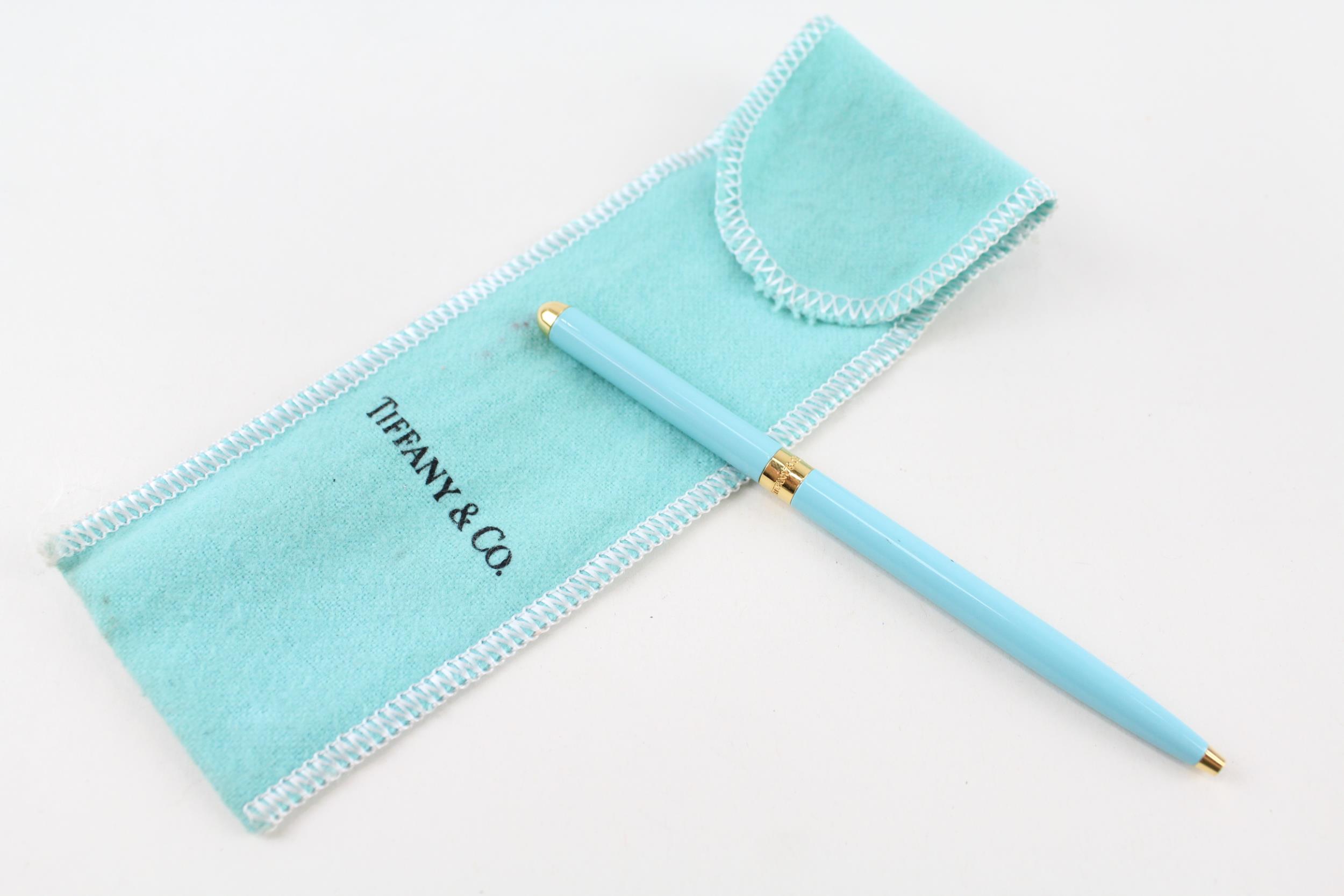 TIFFANY & CO. Classic Blue Enamel Ballpoint Pen / Biro WRITING Gold Plate Band - WRITING In