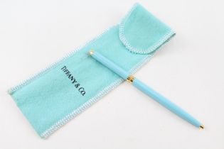 TIFFANY & CO. Classic Blue Enamel Ballpoint Pen / Biro WRITING Gold Plate Band - WRITING In