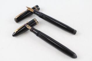 2 x Vintage MABIE TODD Swan Leverless Black Fountain Pens w/ 14ct Nibs WRITING - DIP TESTED &