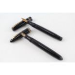 2 x Vintage MABIE TODD Swan Leverless Black Fountain Pens w/ 14ct Nibs WRITING - DIP TESTED &