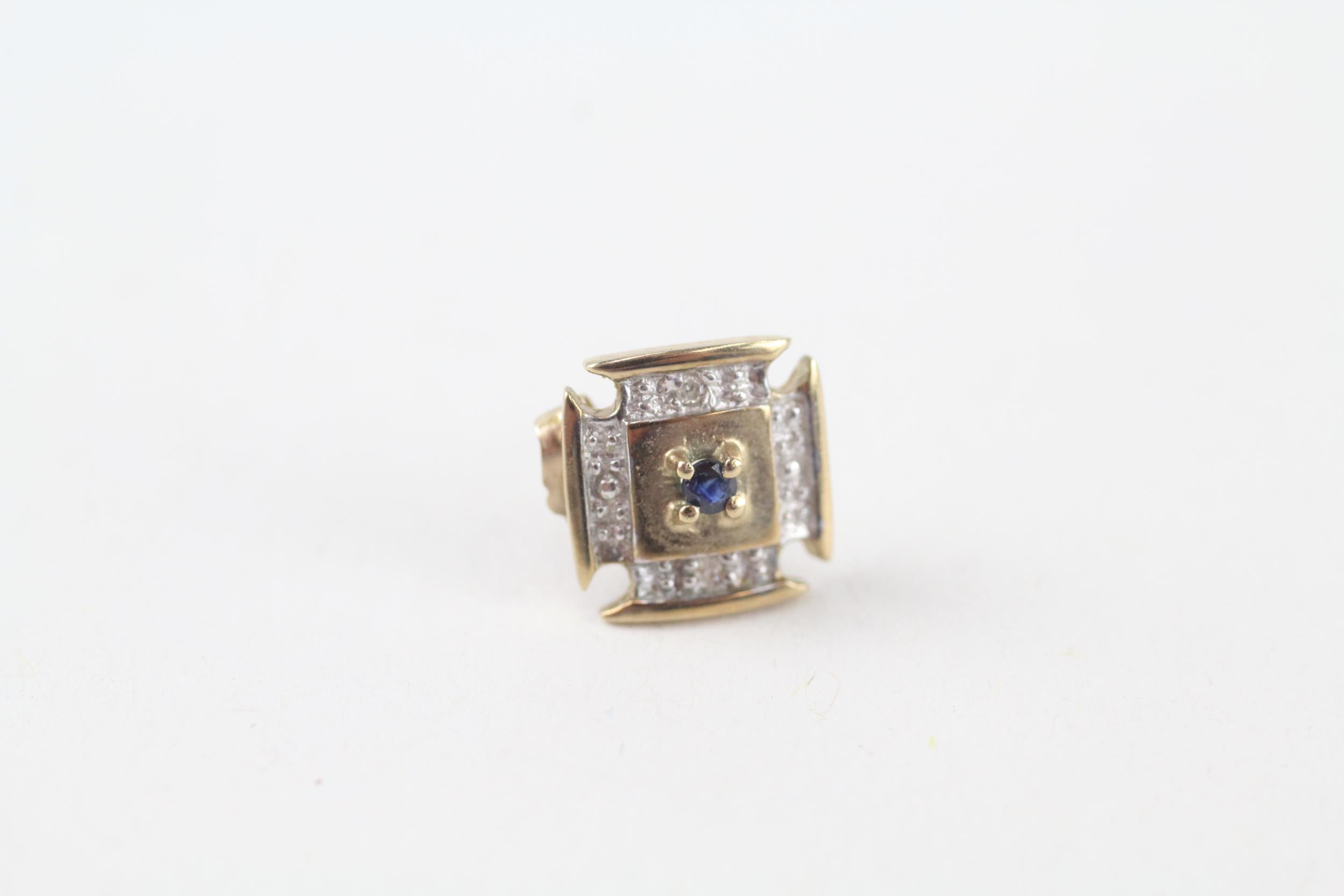 9ct gold sapphire & diamond stud earrings (1.5g) - Image 2 of 4